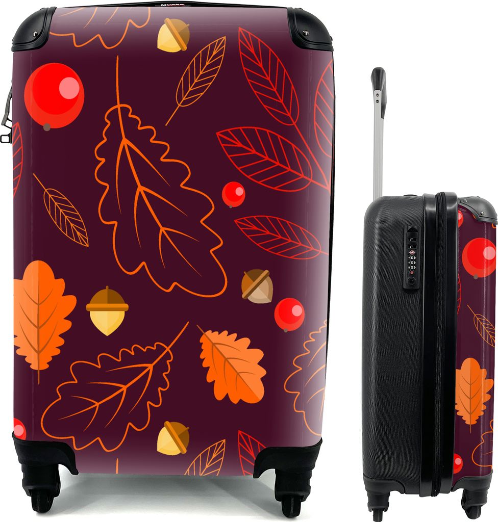 MuchoWow MuchoWow Koffer Handgepäck Trolley Rollkoffer Kleine Reisekoffer mit 4 Rollen - Muster - Herbst - Laub - Mädchen - Kinder - Kinder -...