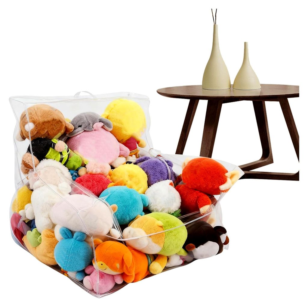 Stofftier-Aufbewahrungsstuhl mit transparenter Spielzeugaufbewahrung, wasserdicht, Sitzsack, Stuhlbezug für Schlafzimmer, Kinderzimmer, Wohnzimmer...