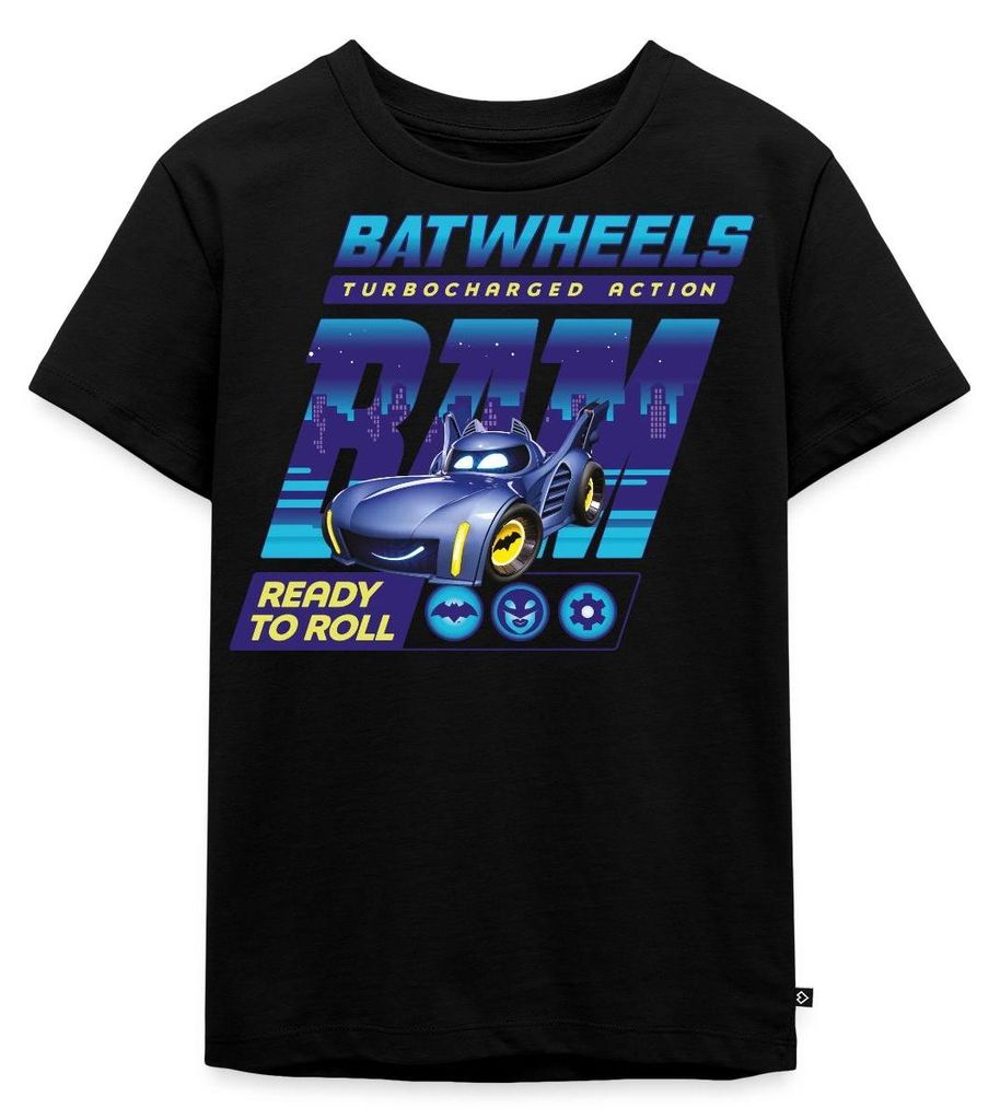 Spreadshirt Batwheels Bam Mit Spruch Ready To Roll Kinder Premium T-Shirt, 122/128 (6 Jahre), Schwarz