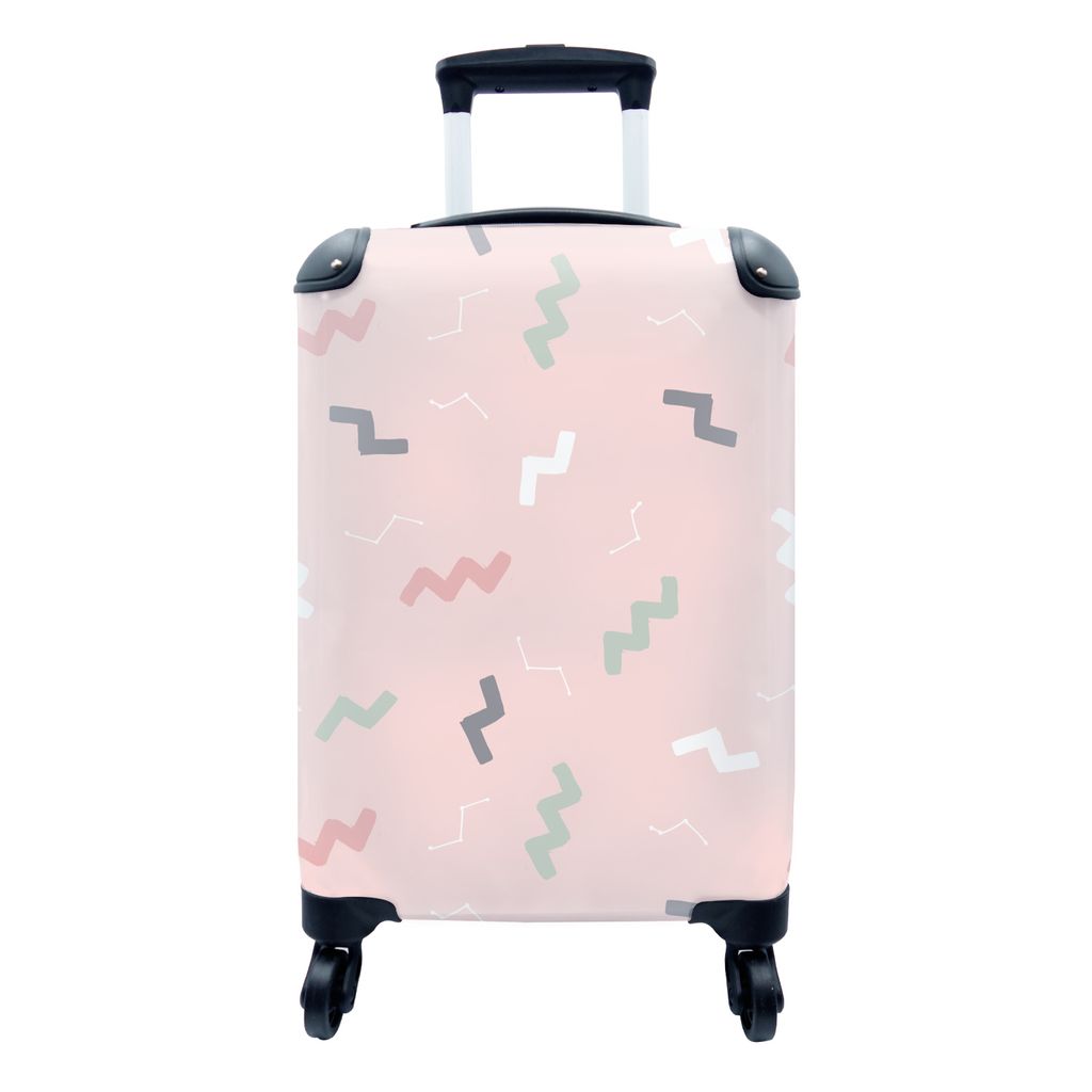MuchoWow Koffer Handgepäck Trolley Rollkoffer Kleine Reisekoffer mit 4 Rollen - Muster - Linie - Rosa - Zickzack - Cabin Size < 55x40x23 cm & 55...