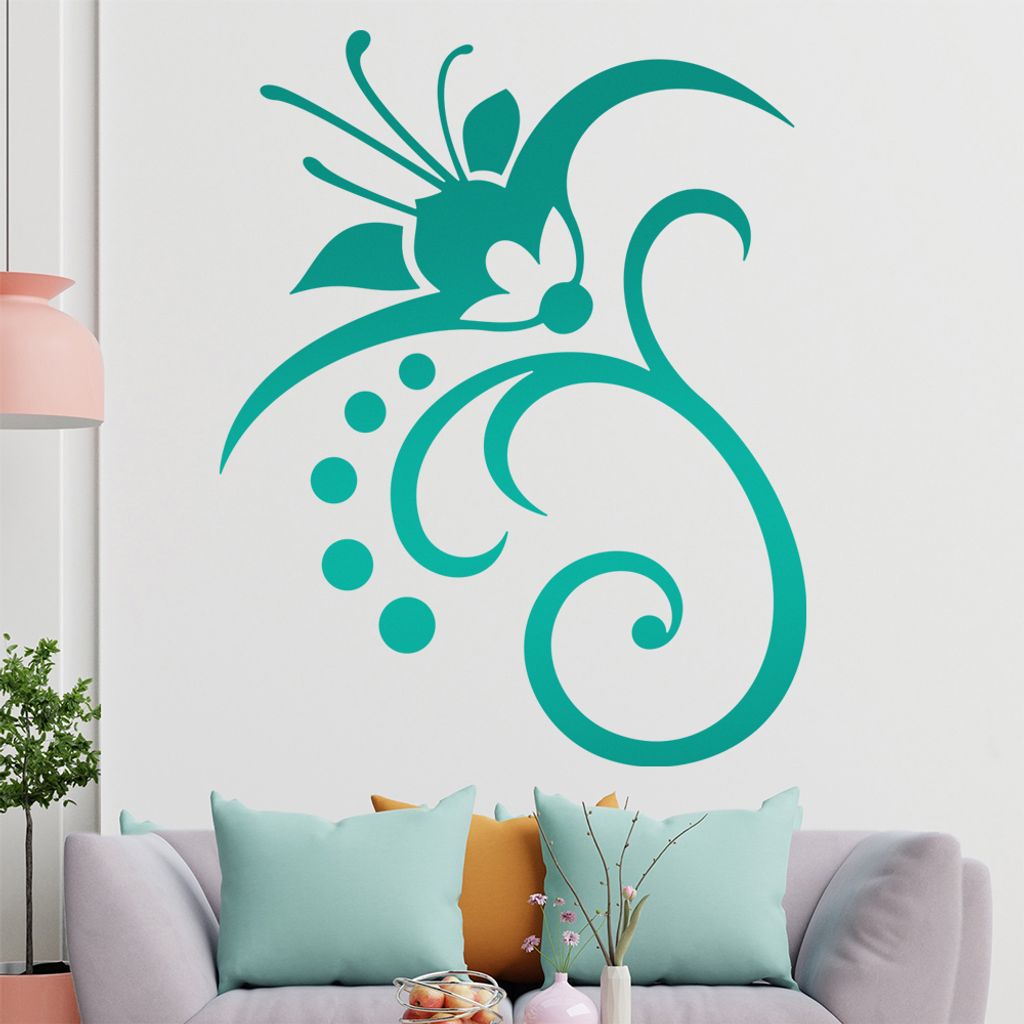 Blume - Linien Punkte Wandtattoo in 6 Größen - Wandaufkleber Wall Sticker - Dekoration, Küche, Wohnzimmer, Schlafzimmer, Badezimmer