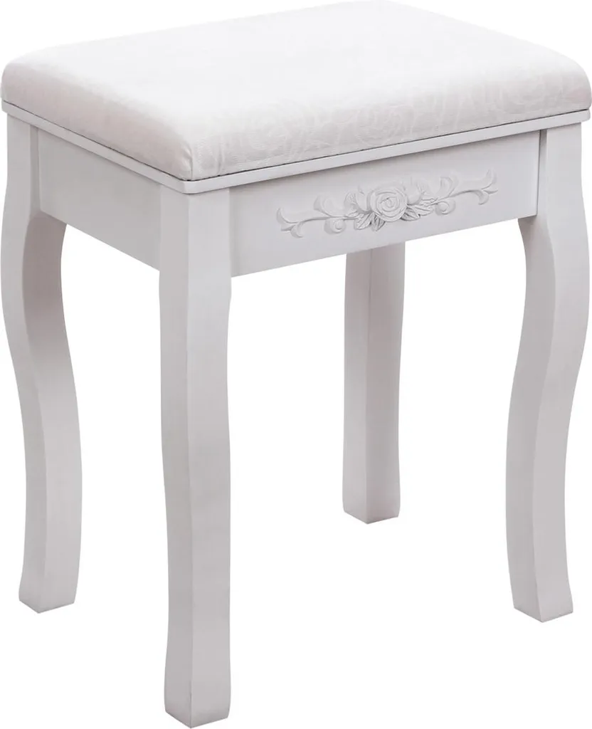 Tabouret de coiffeuse avec motif roses élégant pour chambre - Blanc