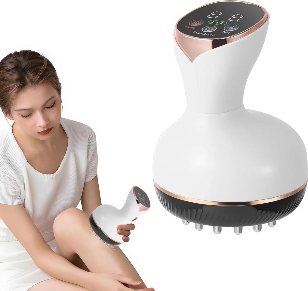 Elektrisches Anti-Cellulite Körpermassagegerät - Handgerät für Schröpfen (Cupping) & Gua Sha - Batteriebetrieben - Wärmefunktion - Vakuumsog ...