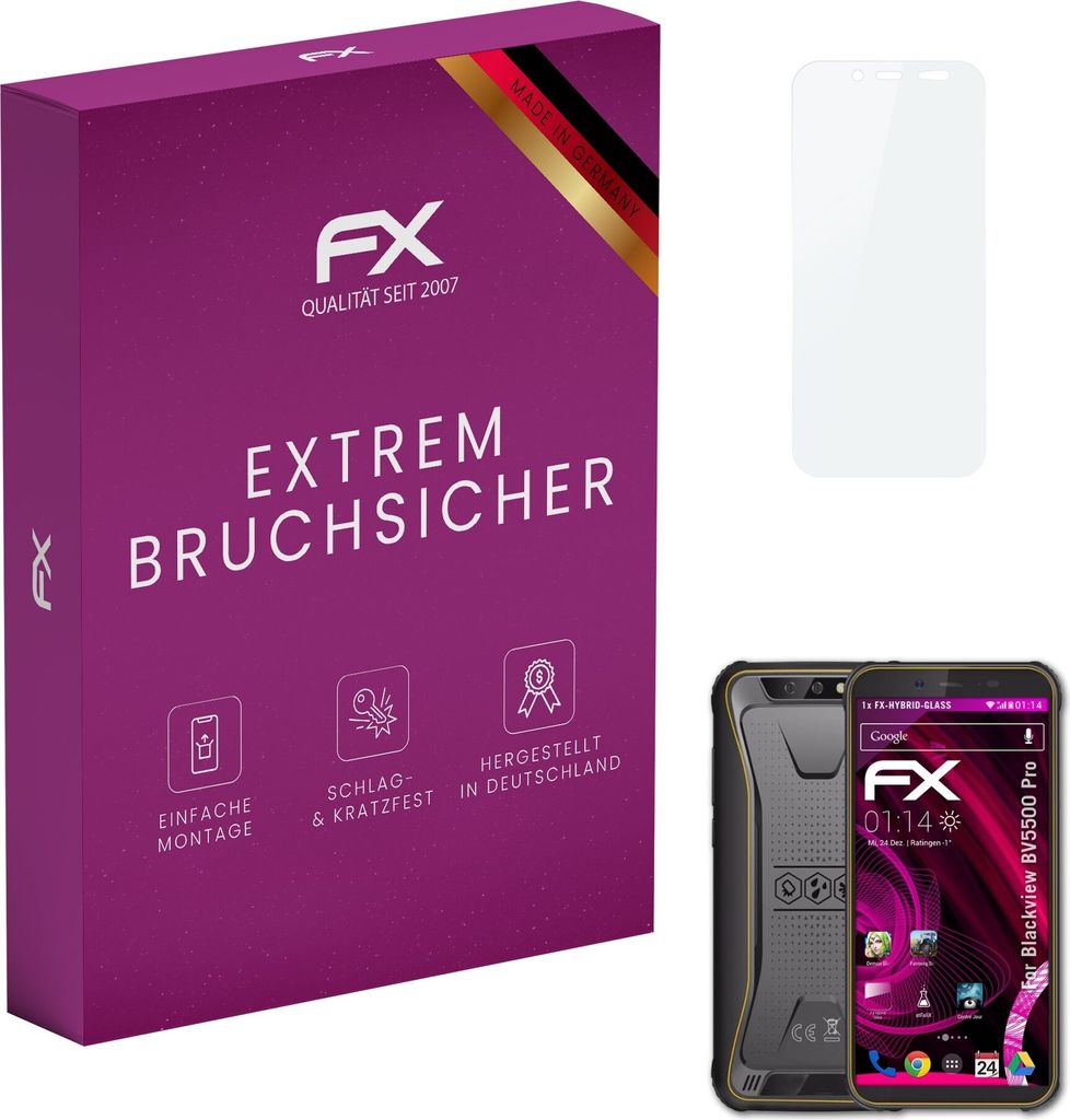 atFoliX FX-Hybrid-Glass Displayfolie kompatibel mit Blackview BV5500 Pro Glasfolie
