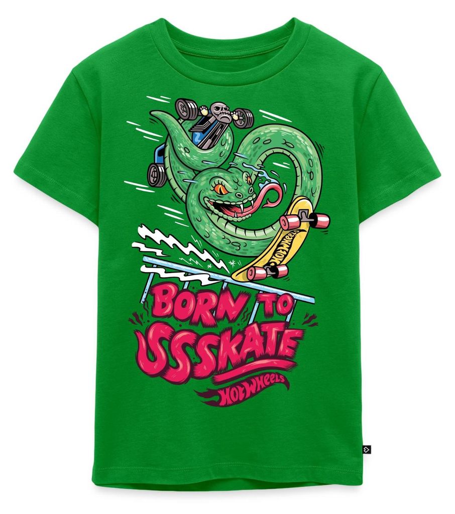 Spreadshirt Hot Wheels Schlange Born To Skate Kinder Premium T-Shirt, 98/104 (2 Jahre), Grün