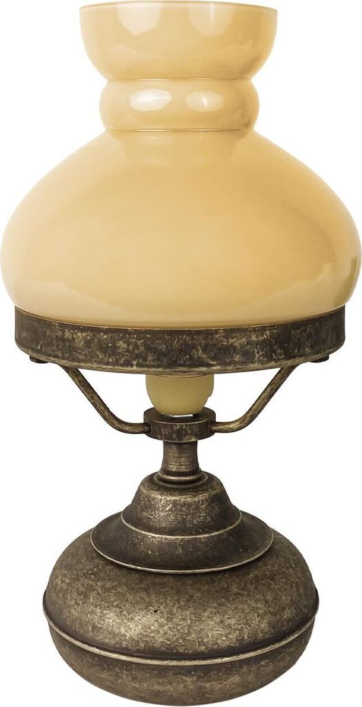 Tischleuchte Messing massiv Glas rund Ø 13,5 cm 24,5 cm in Bronze Antik matt Creme E14 Jugendstil Tischlampe