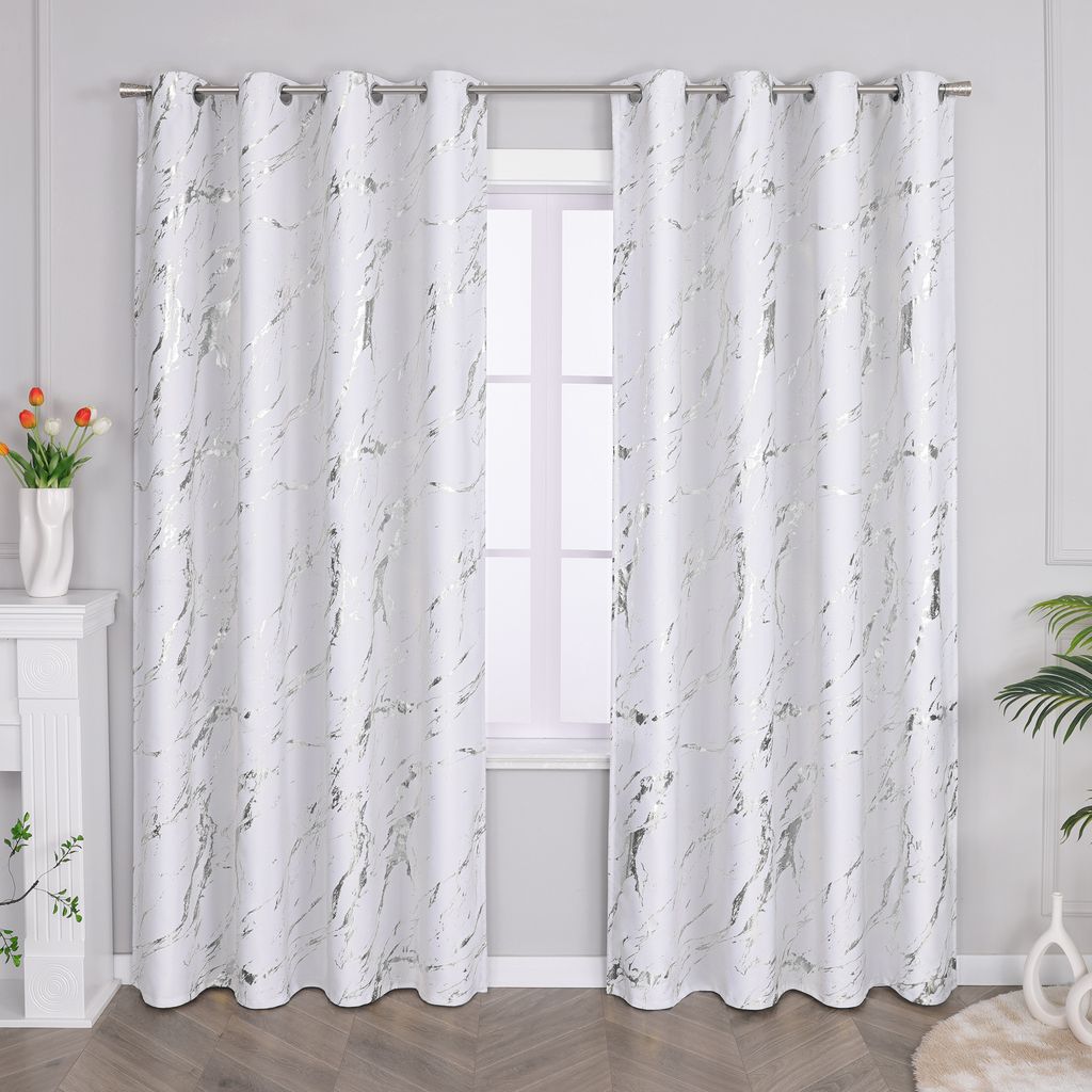 Joyswahl Verdunklungsvorhang Blickdicht Gardinen mit Ösen Thermovorhang Kälteschutz mit Silber Glanzdruck Wohnzimmer Weiß HxB 225x200 cm