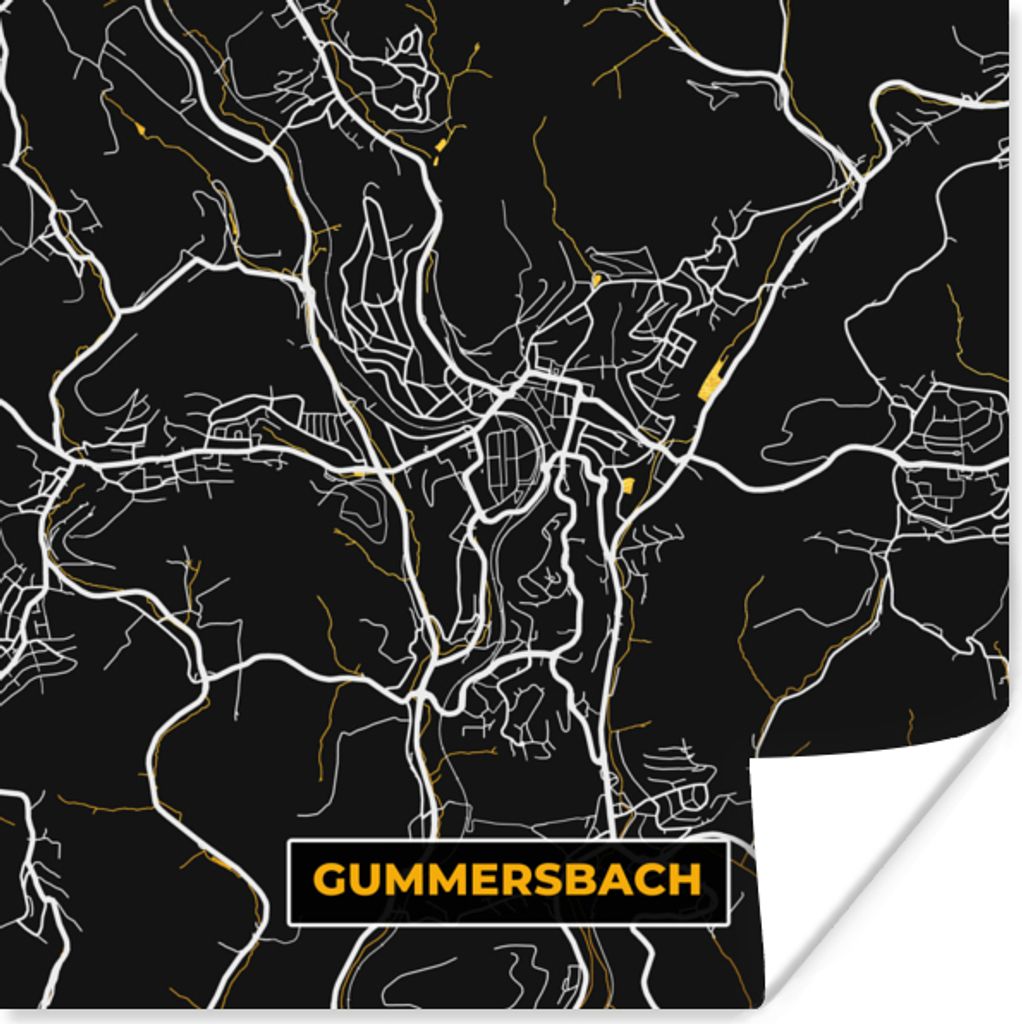 MuchoWow Poster Karte - Gummersbach - Gold - Stadtplan - Deutschland 100x100 cm - Babyzimmer