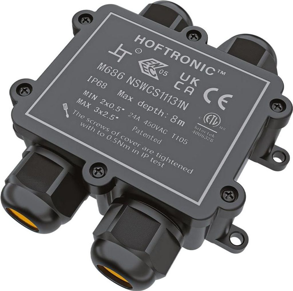 HOFTRONIC - Boîte dérivation IP68 115x107x36mm 4 voies Noir Image du produit 