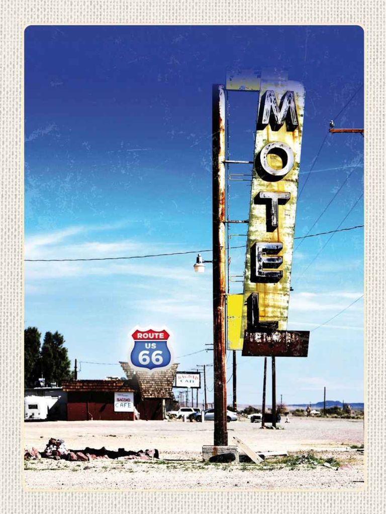 vianmo Holzschild 40x30 cm Amerika USA Route 66 Motel Wüste Bildmotiv Reisemotiv