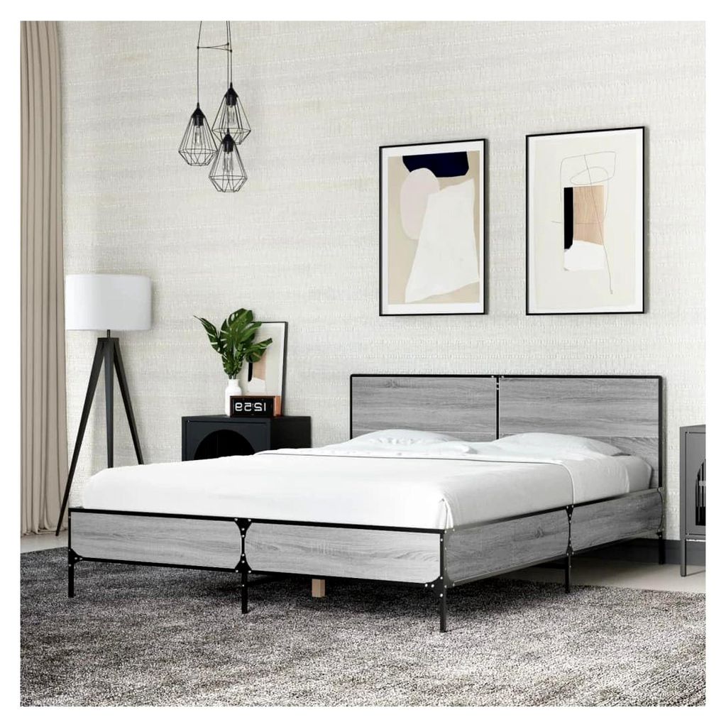 Bettgestell Grau Sonoma 140x200 cm aus Holzwerkstoff und Metall
