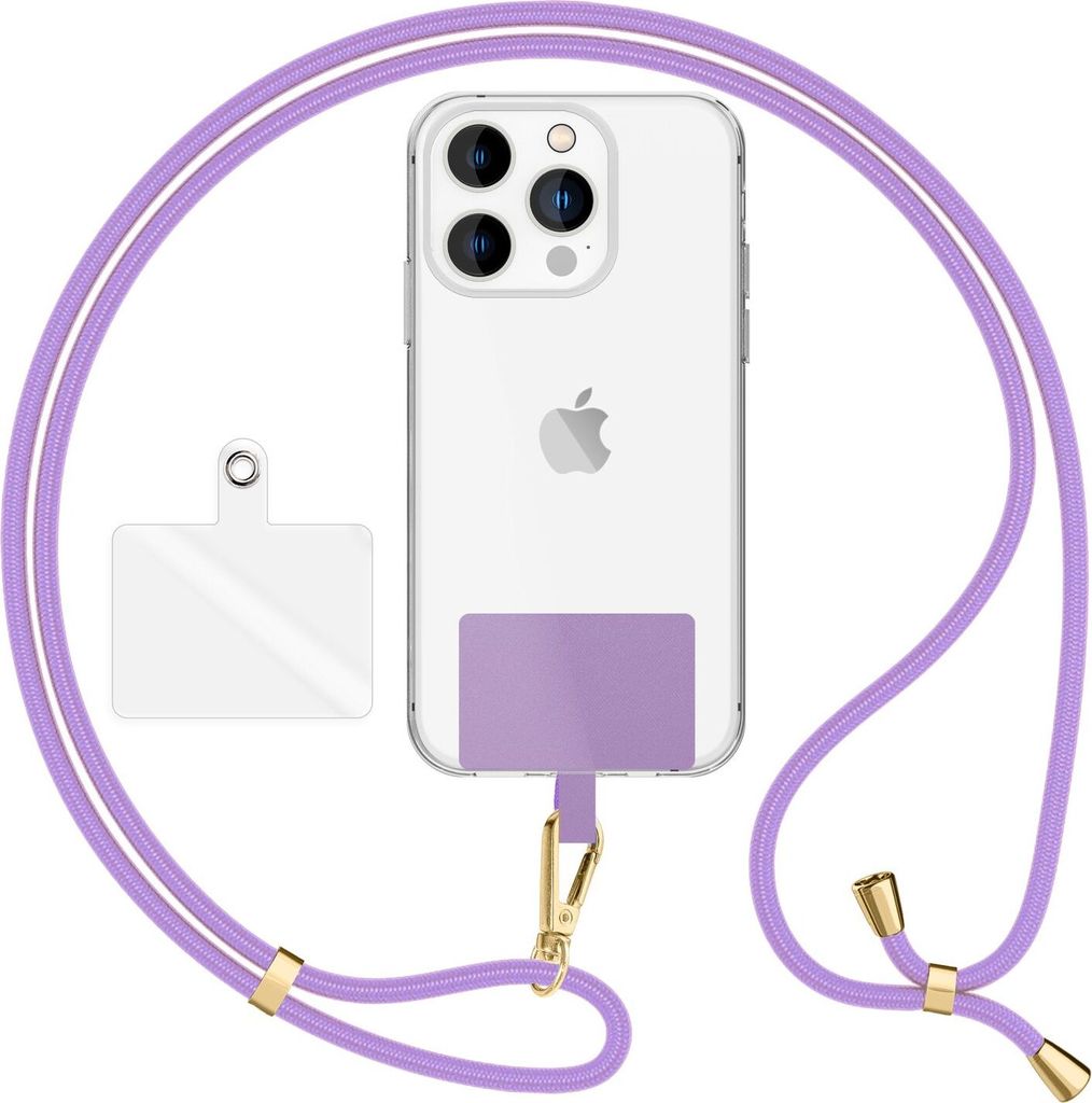 HoldMe Air Edition - Universal Lanyard mit 2 Pads & Karabinerhaken (gold) - 160cm Handyband zum Umhängen - Lila