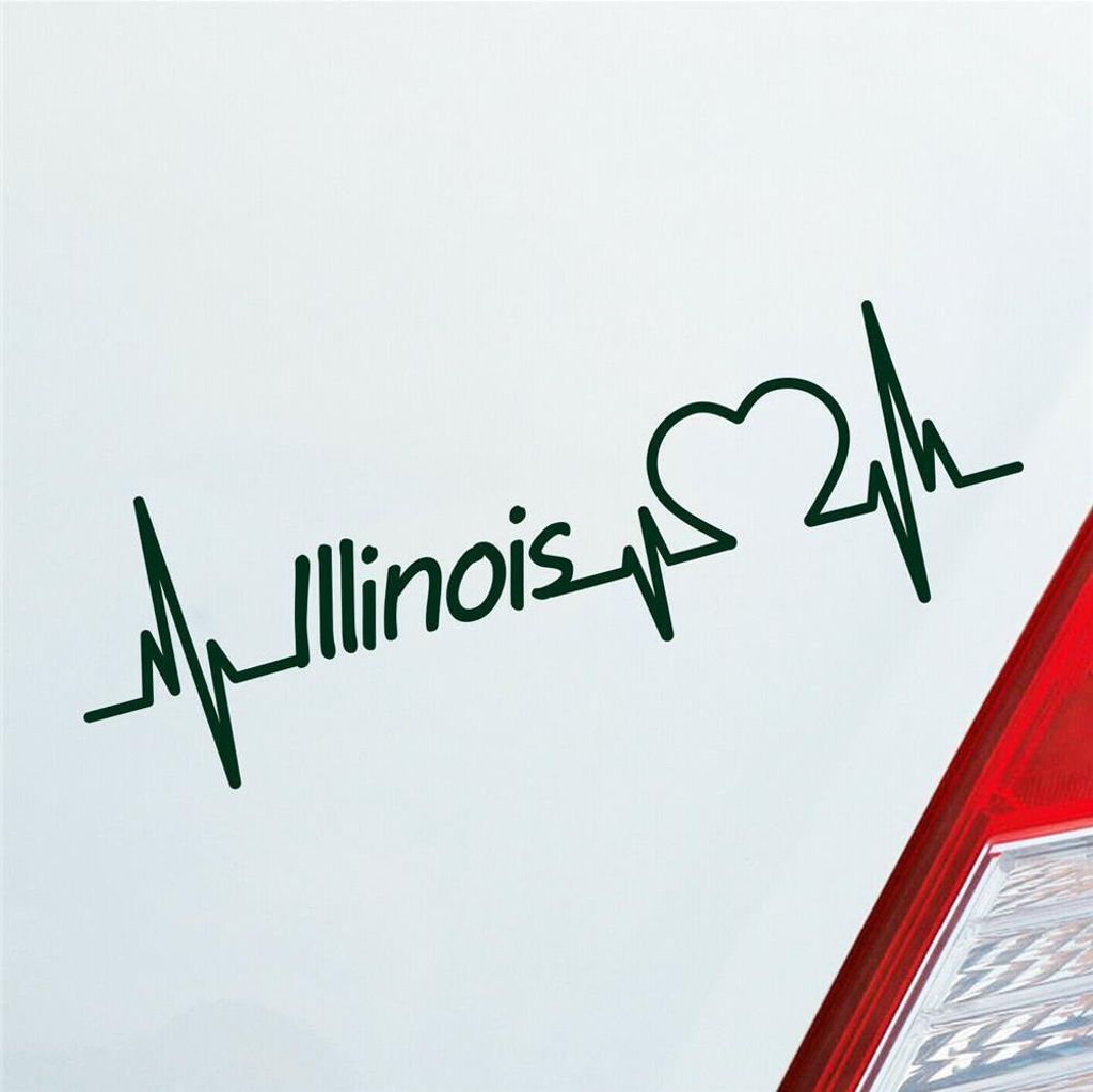 Auto Aufkleber Illinois Herz Herzschlag 19x6 cm Dunkelgrün Sticker Heckscheibenaufkleber