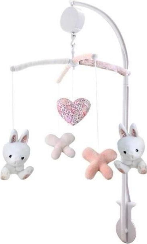 DOMIVA Musik Mobile Lapinou, PVC Arche, Abnehmbare Plüschtiere, Weiß/Rosa, 34 x 65 cm