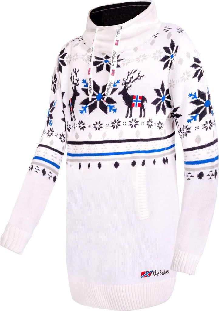 Nebulus Norweger Strickkleid FINALY Damen, knielang, vielseitig, P6490 - Damen, weiß, S/36