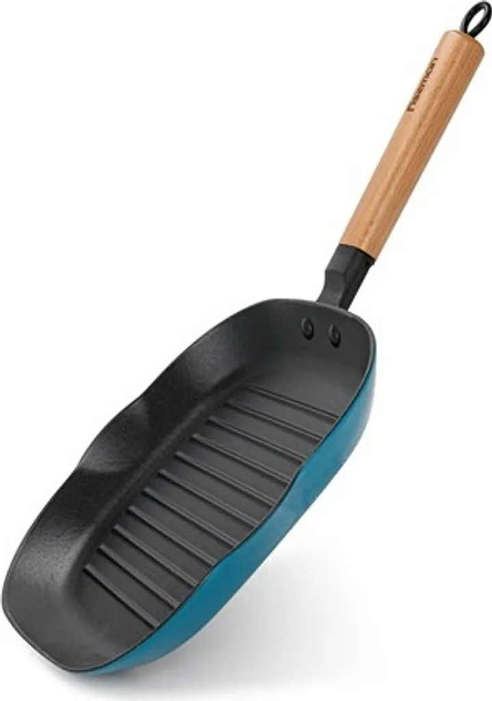 Country Living Padella Quadrata In Ghisa Smaltata 25 Cm - Antiaderente, Con Beccucci Per Scolare, Adatta A Induzione E Forno, Colore Blu