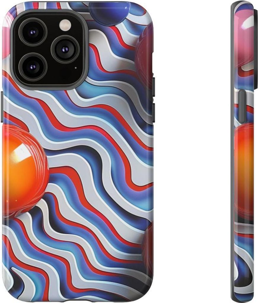 Bunte Wellenlinien mit glänzenden Kugeln – Hülle Kompatibel mit iPhone 14 Pro Max