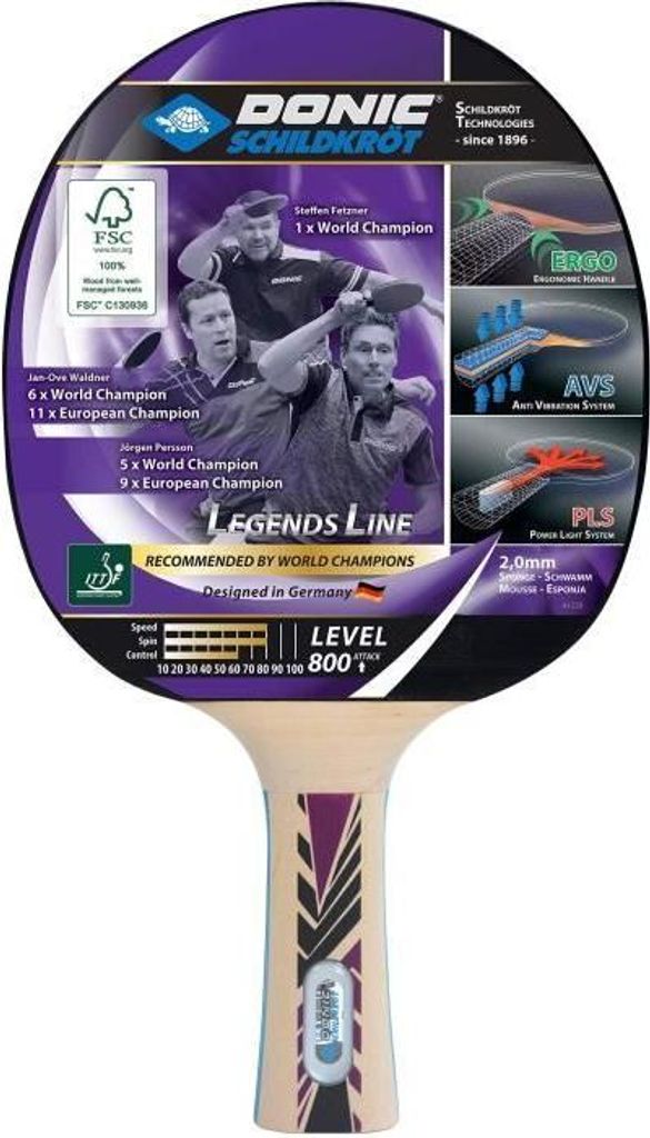 Tischtennisschläger, Donic-Schildkröt Legends 800 2.0 mm Schaumstoff, ITTF-zugelassener Champion Belag,es Holz