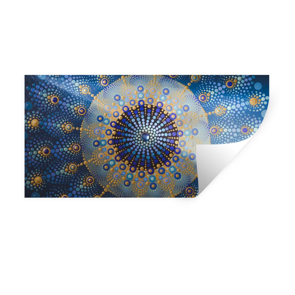 MuchoWow Wandtattoo Wandsticker Wandaufkleber Kreis - Mandala - Blau - Gelb 80x40 cm Selbstklebend und Repositionierbar - Aufkleber