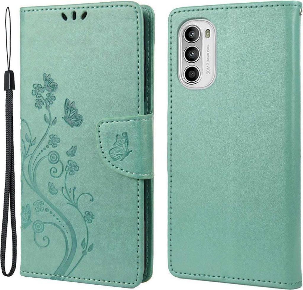 Motorola Moto G52 Hülle - Coverup Blumen & Schmetterlinge Klapphülle - Mintgrün