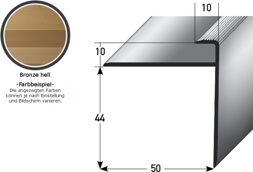 Einschubprofil "Castlebar" mit Nase für Parkett / Laminat, Einfasshöhe 10 mm, Aluminium eloxiert, gebohrt-bronze hell-1000