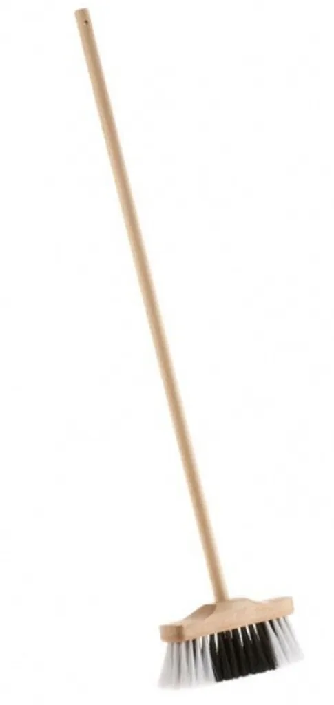 Balai d'intérieur en bois naturel noir et blanc - Brosse de sol 30 cm