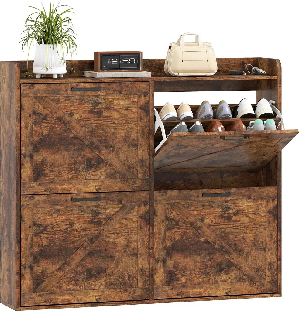 Armoire à chaussures étroite 4 compartiments marron pour 24 paires