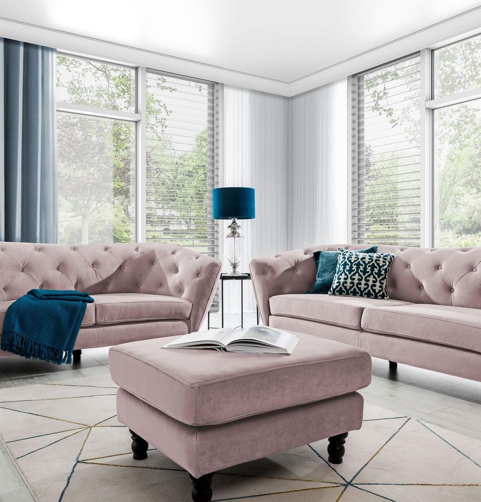 Polsterhocker Hocker Sitzhocker CHARLOTTE in Stoff Matt Velvet Altrosa