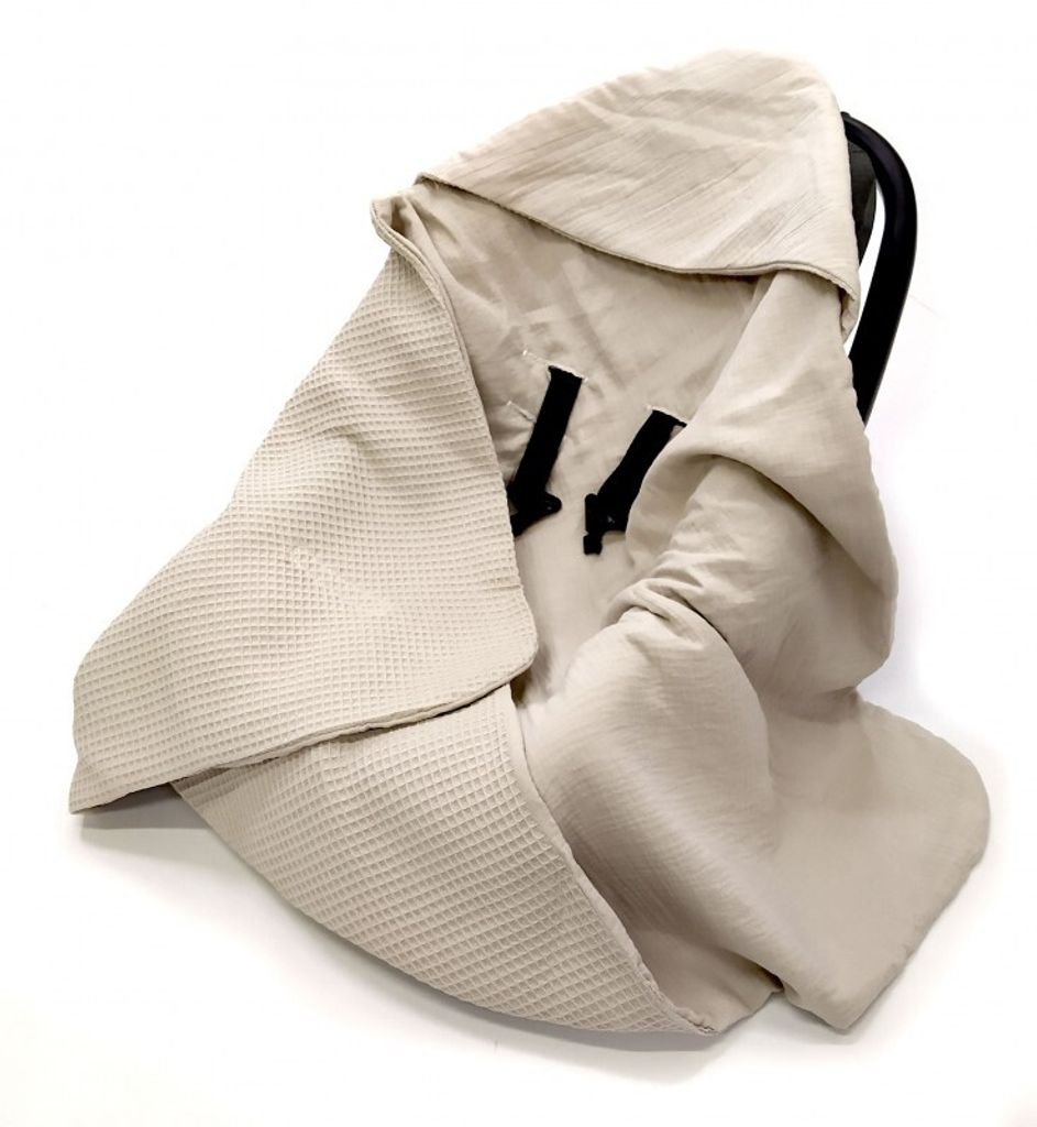 Einschlagdecke 100% Baumwolle 90x90cm Sommer Babyschale Babydecke 2w1 Kapuzenhandtuch Autositz Kuscheldecke für Kinderwagen Musselin (Sand Beige)