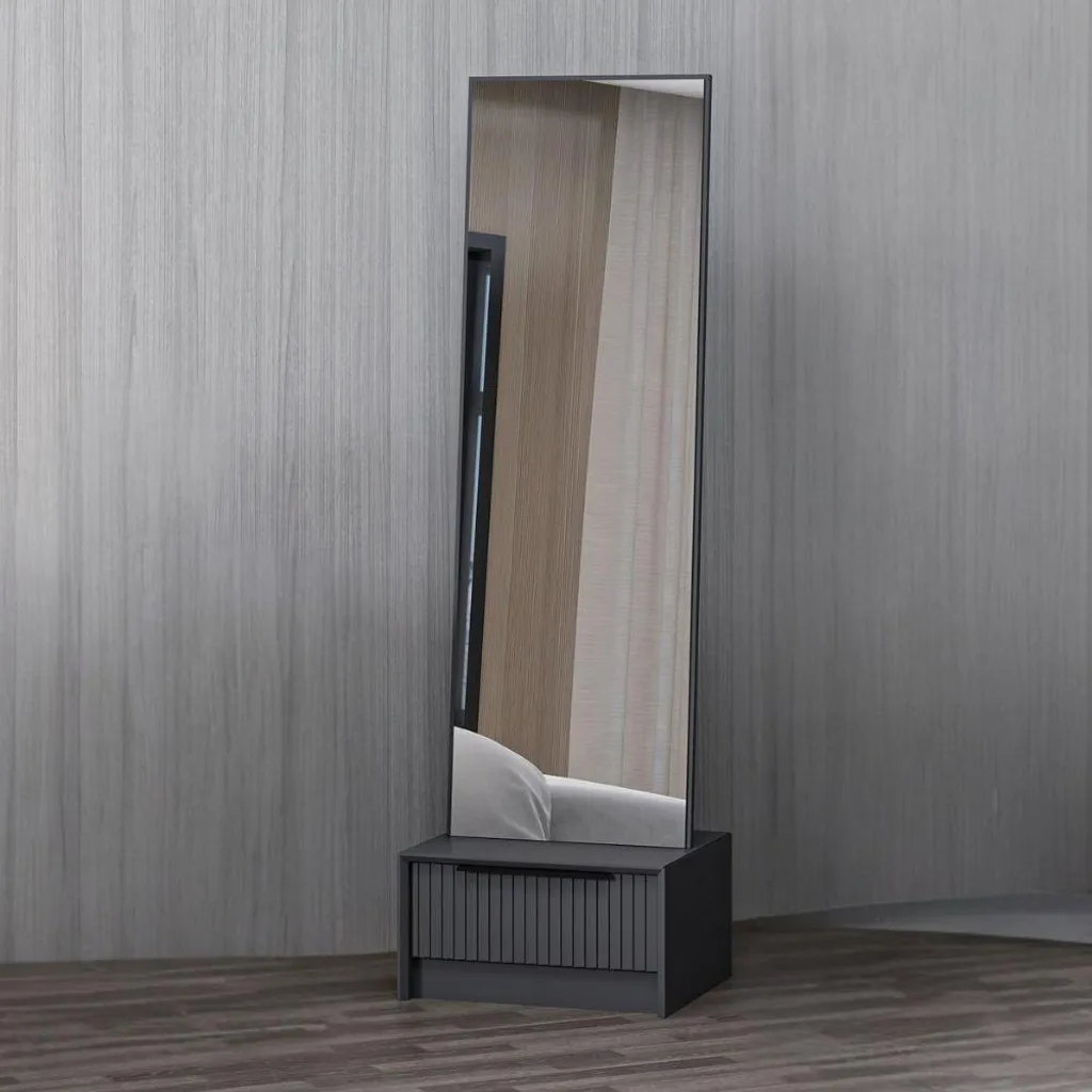 Specchio Kale con Base Cassetto 54x45x178H | Arredo Casa Antracite