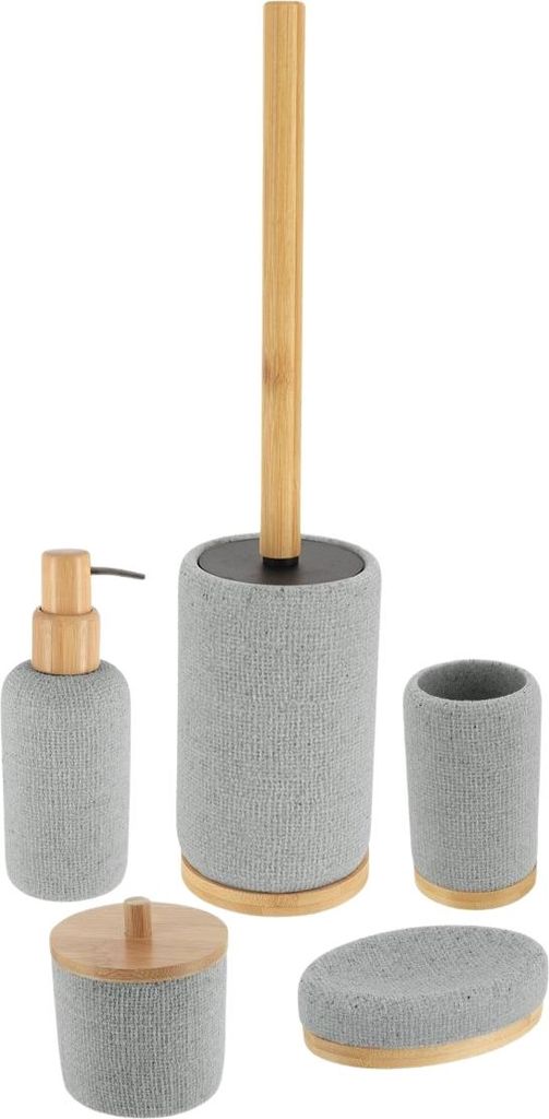 TENDANCE | Badausstattung - Badezimmerset - grau - aus Polymerharz - 5er Set - Badezimmerzubehör - Badset