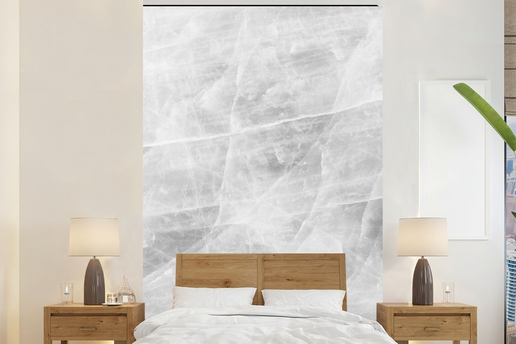 MuchoWow Fototapete für Wohnzimmer oder Schlafzimmer Wandtapete Vinyl Motivtapete Marmor - Stein - Weiß - Luxus - Marmoroptik - 160x240 cm - Vi...