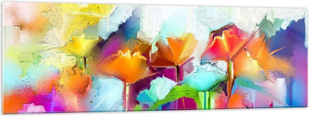 Bilder auf glas - Blumen Wiese Sommer - 160x50cm - Glasbilder - Wandbilder - Kunstdruck - zum Aufhängen bereit - Wanddekoration aus Glas - Glas Bi...