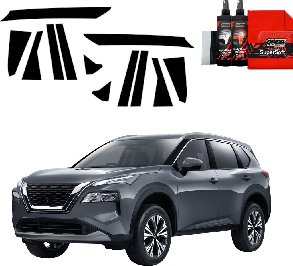 12in1 Schwarze Grizz Protector schutzfolie für A-B-C-Säule - Nissan X-Trail Facelift (2024-2025)