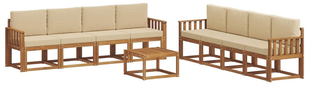 vidaXL Outdoor-Sofagarnitur 9 pcs Natur und Beige Massivholz Akazie