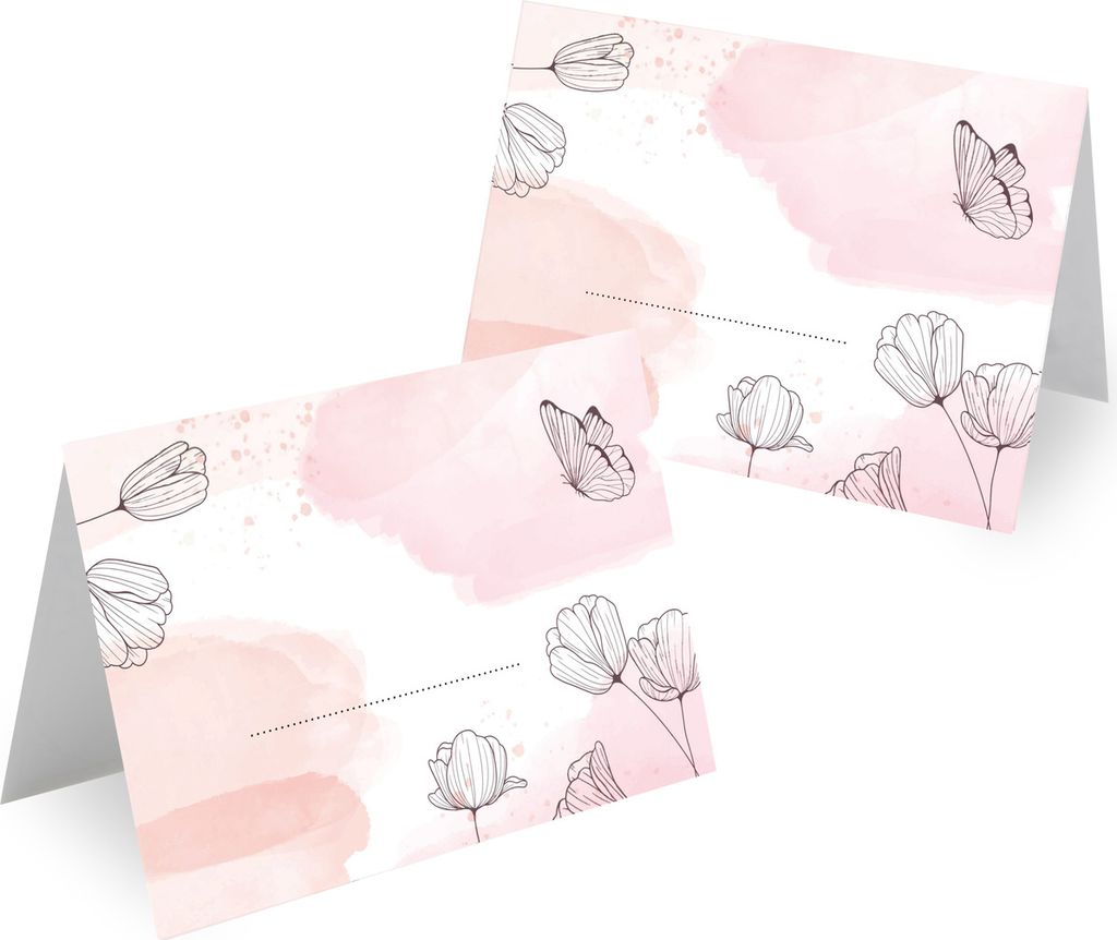 MAVANTO 100x Blanko Design Tischkarten Hochzeit Geburtstag DIN A7 - Platzkarten zum Beschriften in vielen verschiedenen Designs (Schmetterling)