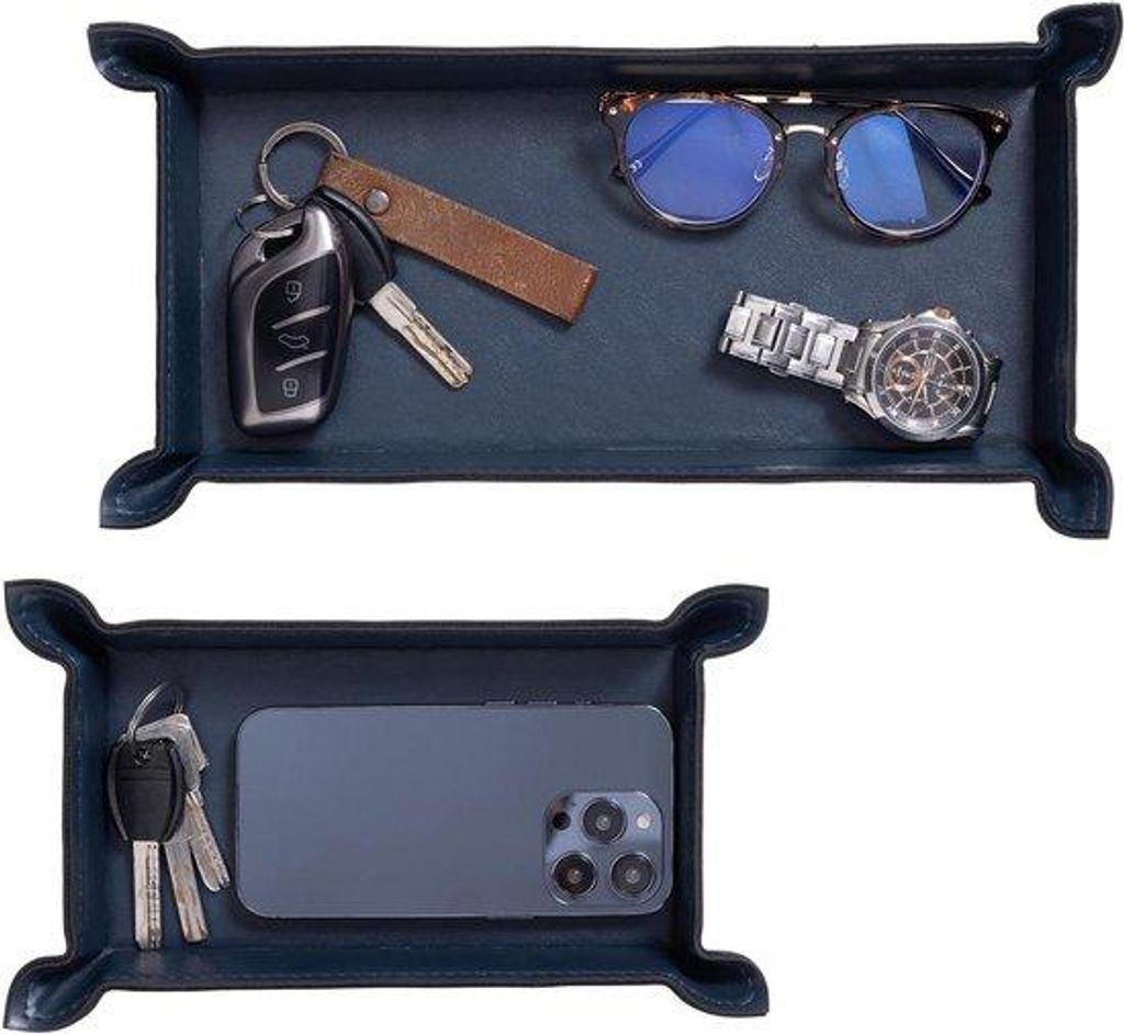 2-Teller-Organizer-Set - Set aus 2 Organizern - Arbeitsplatte für Schlüssel, Handy und Brieftasche - Rechteckiges Plateau - Blau