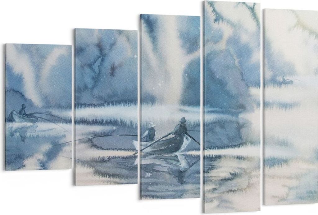 Bild auf Leinwand - Leinwandbild - Boot Fischer Wasser - 150x100cm - Wand Bild - Wanddeko - Leinwanddruck - Bilder - Kunstdruck - Wanddekoration - ...