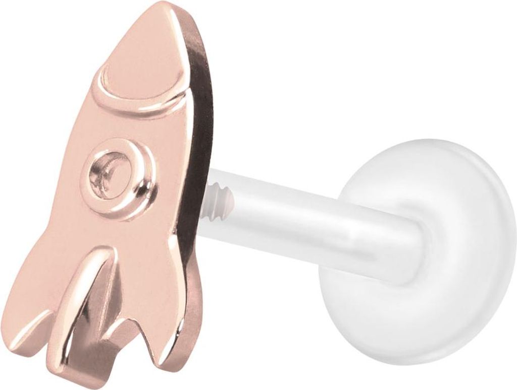 Ohrpiercing, Nasenpiercing PTFE Labret mit Innengewinde + Titan-Aufsatz RAKETE RoséGold Stablänge: 10mm | Stabstärke: 1,2mm