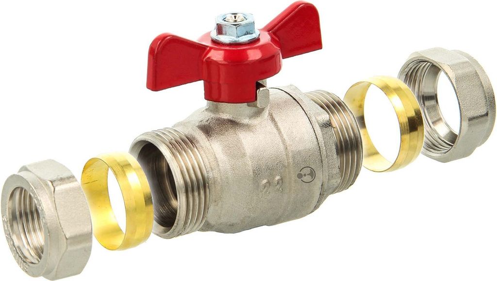 tecuro Kugelhahn mit Klemmringverschraubung für Cu-Rohr Ø 28 mm Flügelgriff