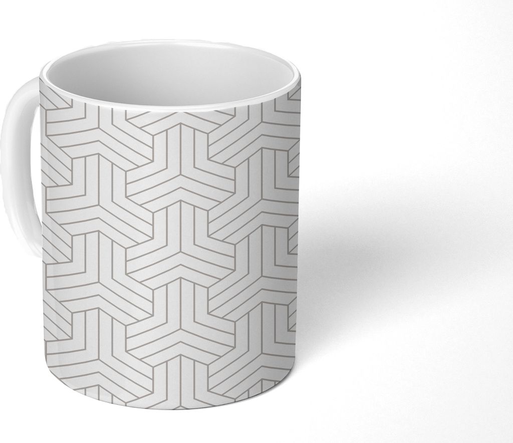 MuchoWow Tasse Kaffeetasse Kaffeebecher 350 ml Muster - Abstrakt - Schwarz - Weiß - Geometrie Teetasse - Fototasse - Becher - Keramikbecher - Te...