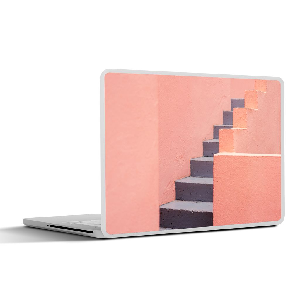 MuchoWow Laptop Aufkleber Sticker Cover Treppe - Architektur - Rosa - Pastell 31x22.5 cm - Laptop-Deko