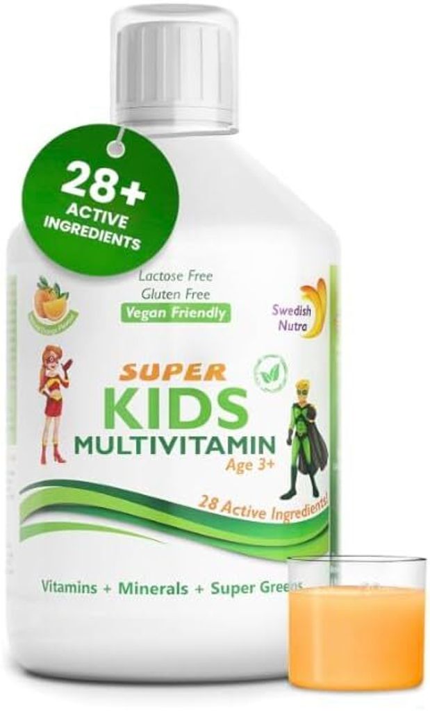 Swedish Nutra Super Kids Multivitamin Flssige Multivitamine fr Kinder Vitamin A,B,C,D,E Calcium Magnesium Kinder 3+ - 500 ml