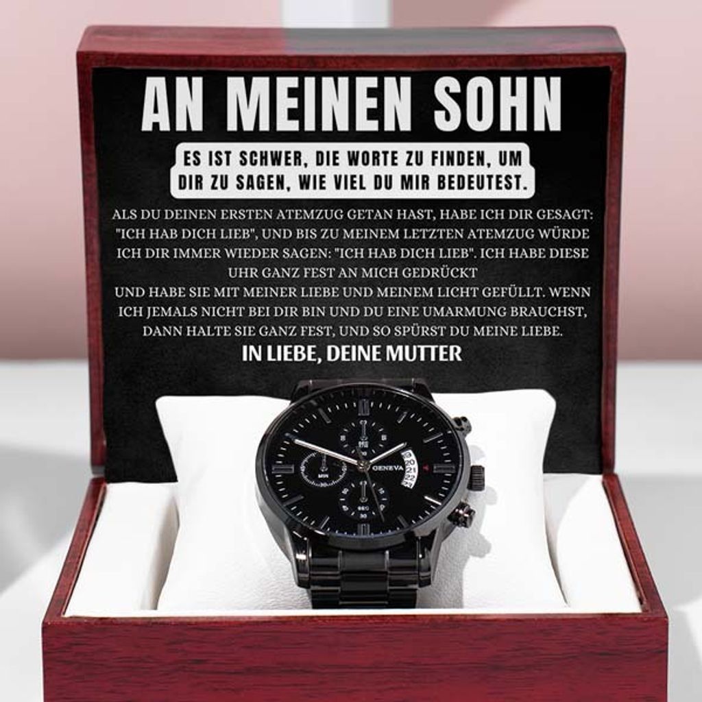 An meinen Sohn - Schwarze Herrenuhr mit Chronograph Produktbild 