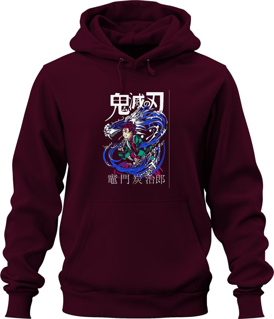 Demon Slayer Tanjiro Kamado Wasserdrache Anime Geschenk Japan Y2K Streetwear Uni Hoodie Kapuzenpullover, Burgundy, XL