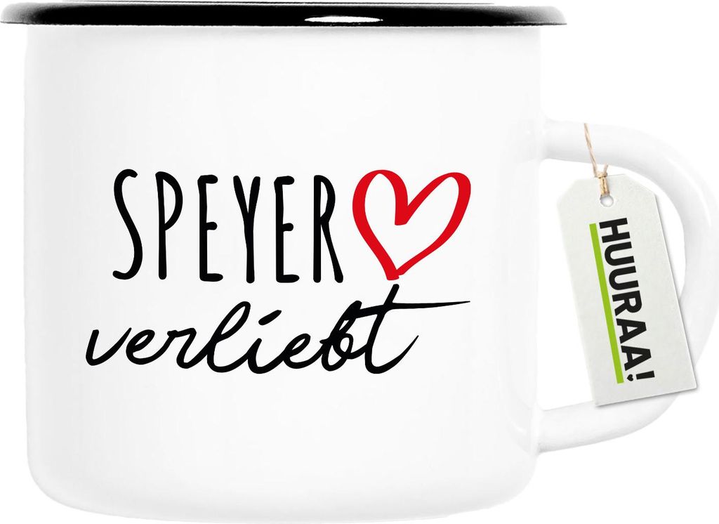 Huuraa Emaille Tasse Speyer verliebt 300ml Vintage Campingbecher Geschenkidee