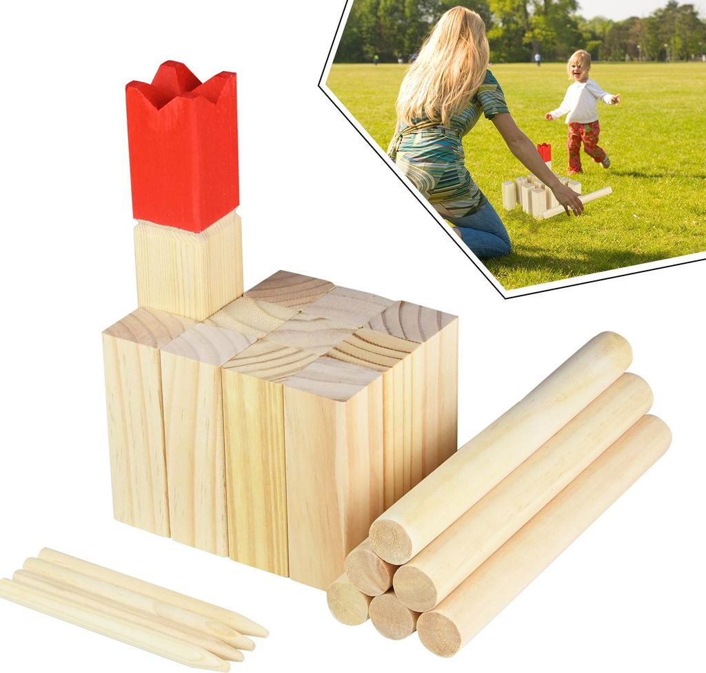 XINZI Kubb Wurfspiel Wikingerspiel – Echtholz Rasenschach Outdoor Spiel für Kinder Erwachsene, Komplettset Gartenspiel für Familie Freunde