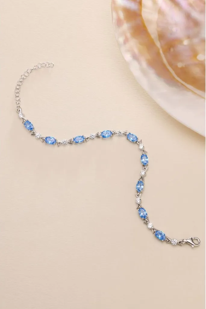 Bracelet Argent et Aigue-marine pour Mariage, Soirée ou Cadeau Femme