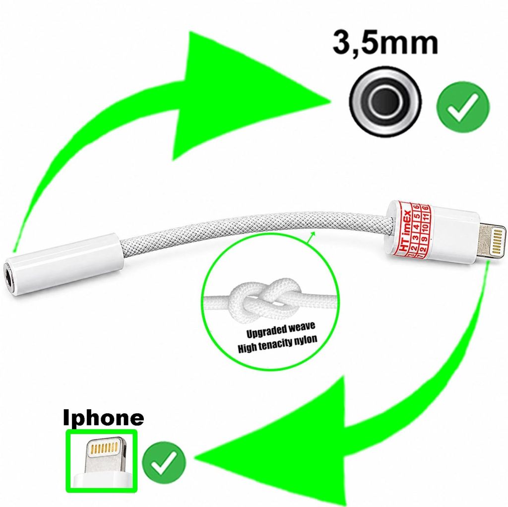 Stecker 8-Pin auf 3,5mm AUX Audio Adapter Nylonkabel kompatibel mit iPad mini (Gen 1 ? Gen 5)