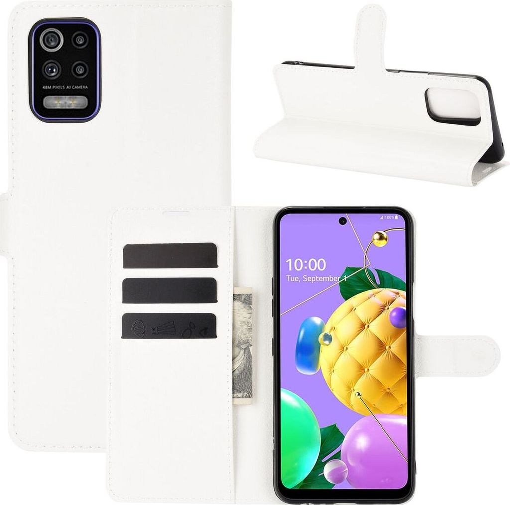 Schutzhülle für LG K52 Case Handy Hülle Cover Case Schutztasche Wallet Klapptasche, Farbe:Weiß